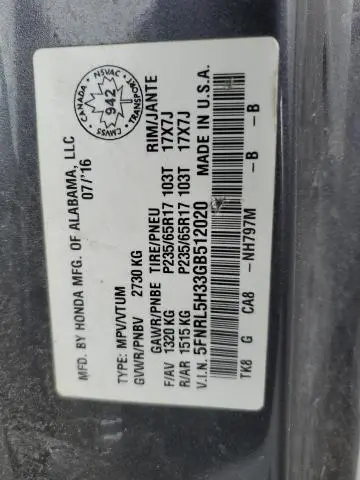 2016 HONDA ODYSSEY SE  