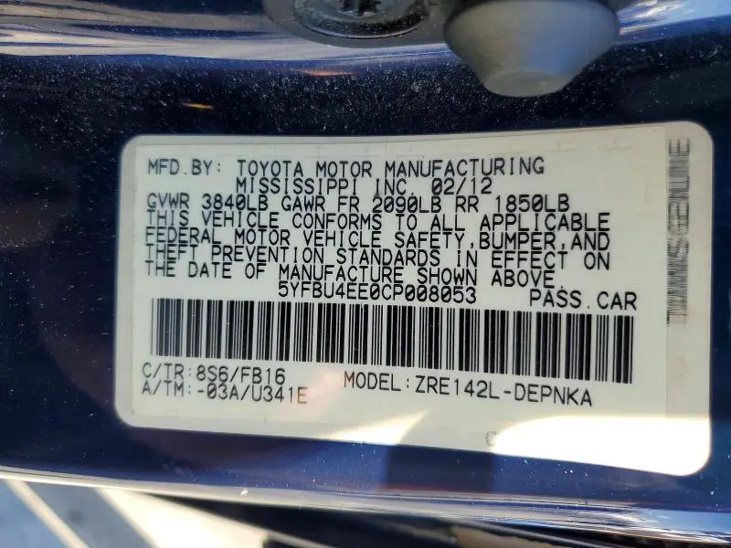 2012 TOYOTA COROLLA LE  