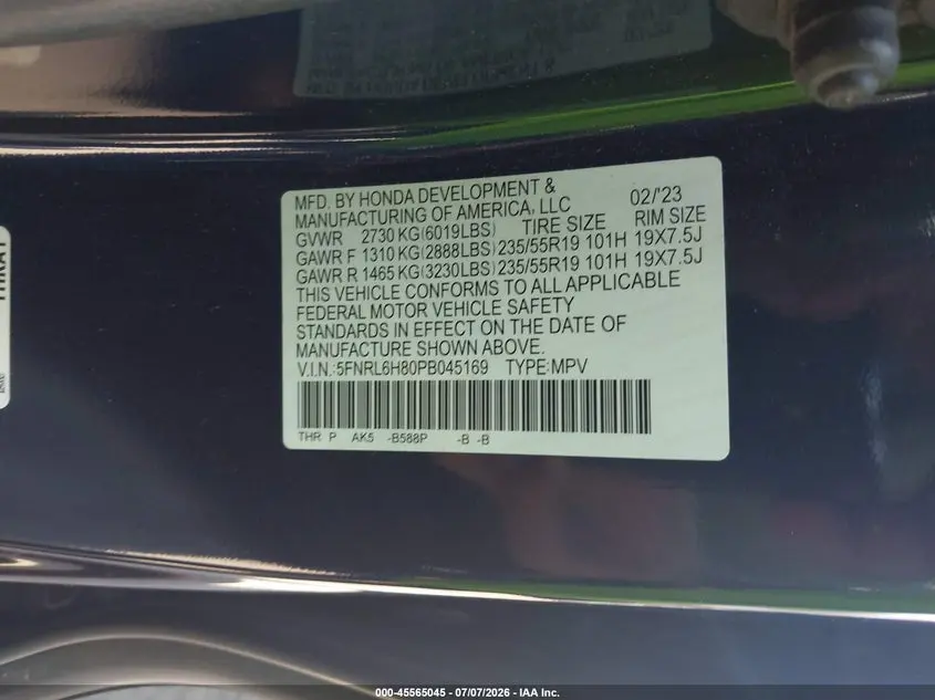 2023 HONDA ODYSSEY TOURING