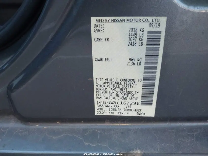 2020 NISSAN ALTIMA SR INTELLIGENT AWD