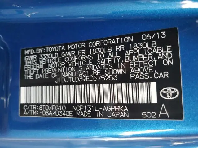 2014 TOYOTA YARIS   