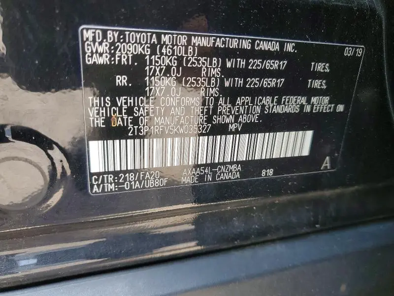 2019 TOYOTA RAV4 XLE  