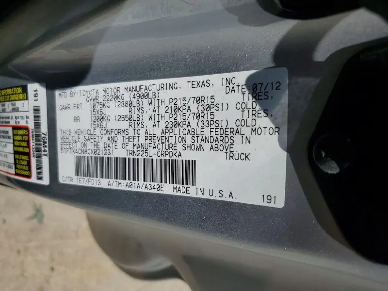 2012 TOYOTA TACOMA ACCESS CAB  