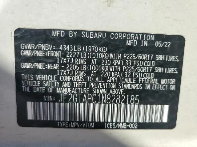 2022 SUBARU CROSSTREK PREMIUM  