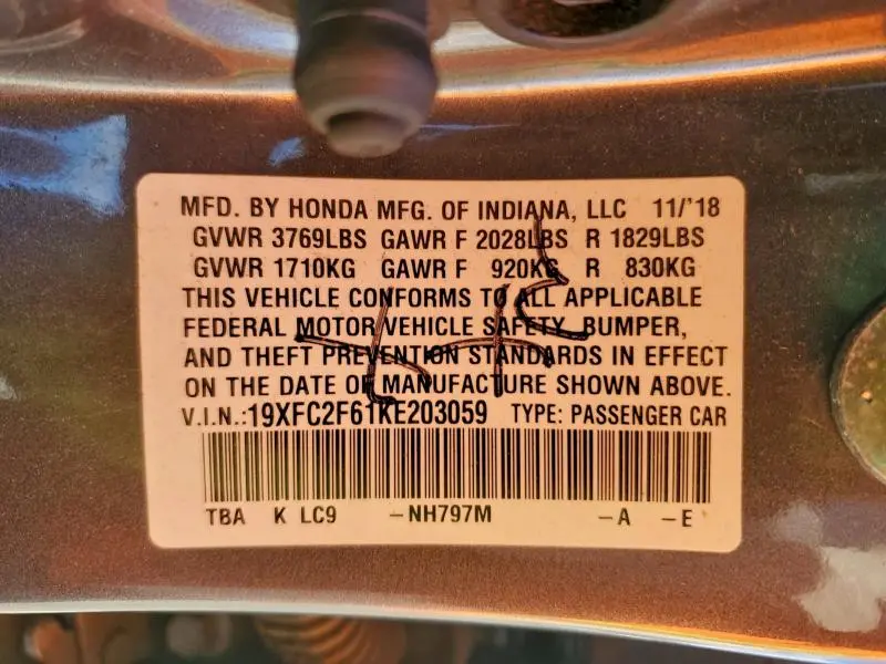 2019 HONDA CIVIC LX  