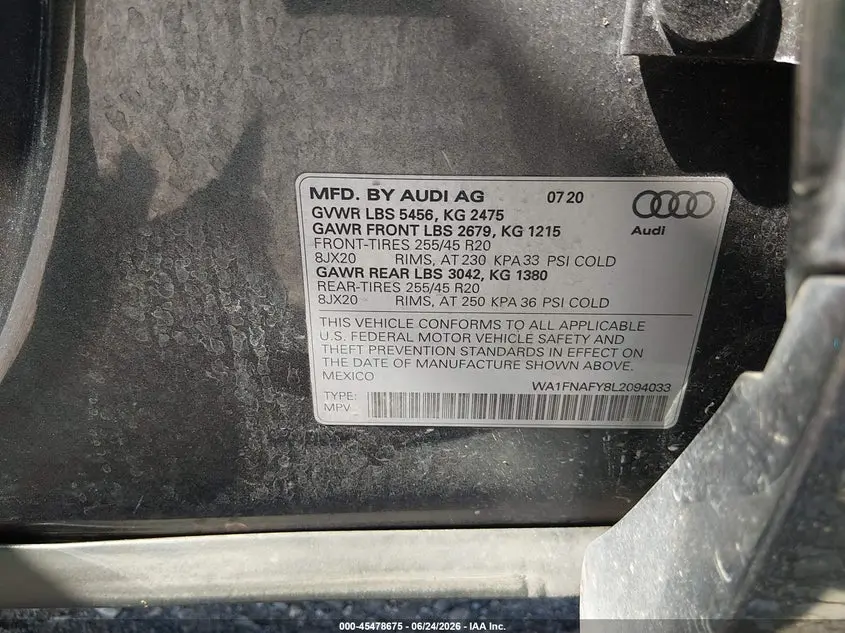 2020 AUDI Q5 TITANIUM PRESTIGE 45 TFSI QUATTRO S TRONIC
