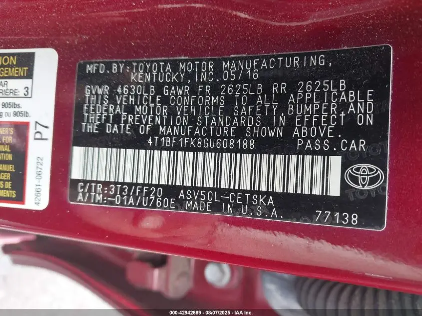 2016 TOYOTA CAMRY SE