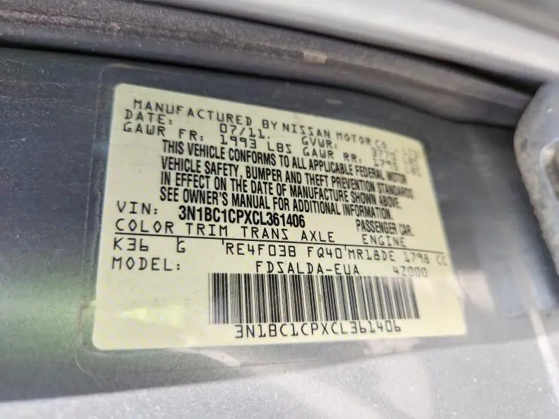 2012 NISSAN VERSA 1.8 S  