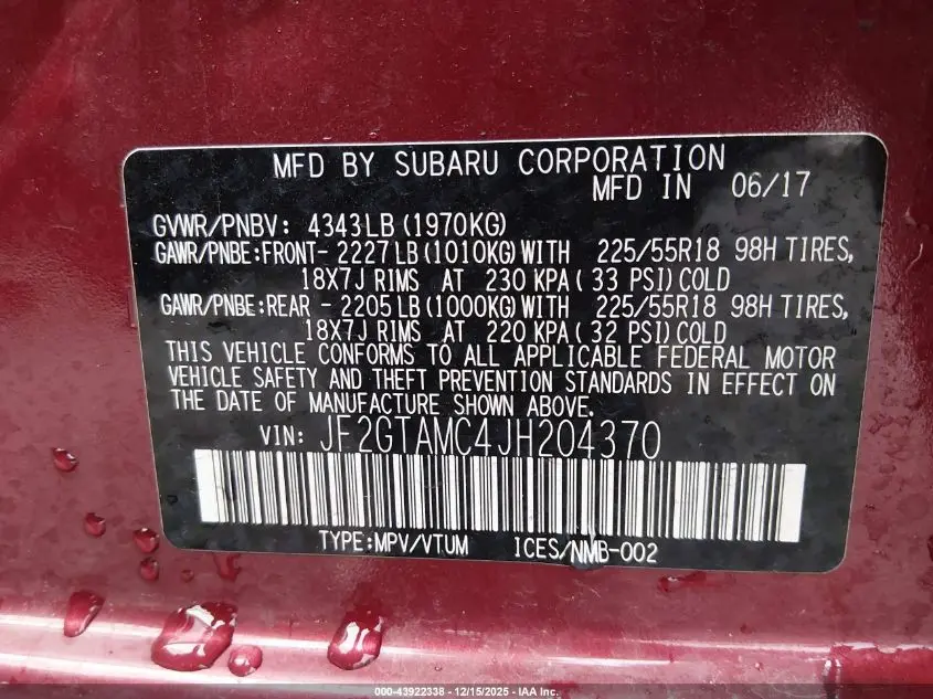 2018 SUBARU CROSSTREK 2.0I LIMITED