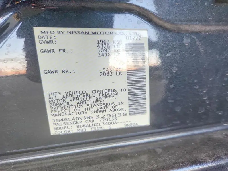 2022 NISSAN ALTIMA SV  