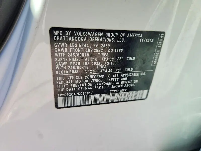 2019 VOLKSWAGEN ATLAS SE  