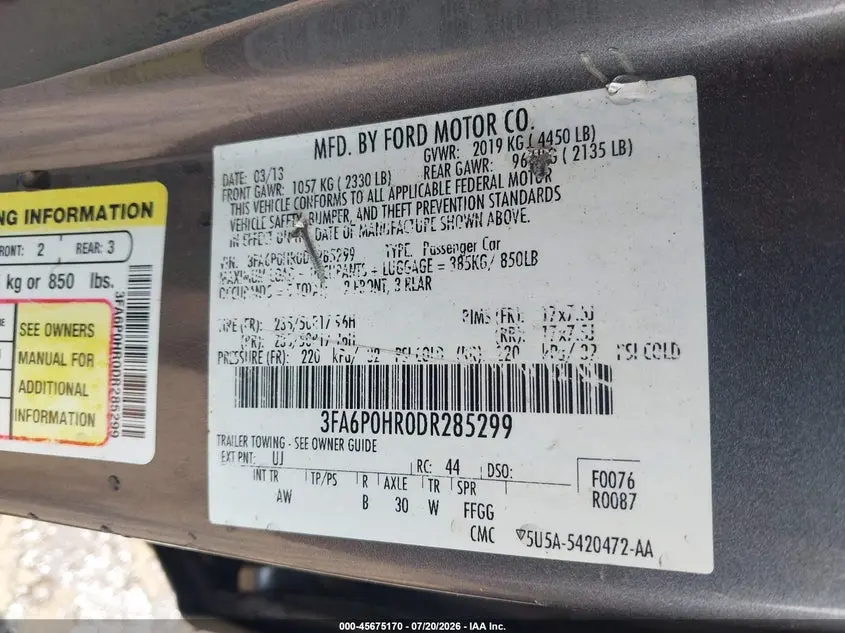 2013 FORD FUSION SE