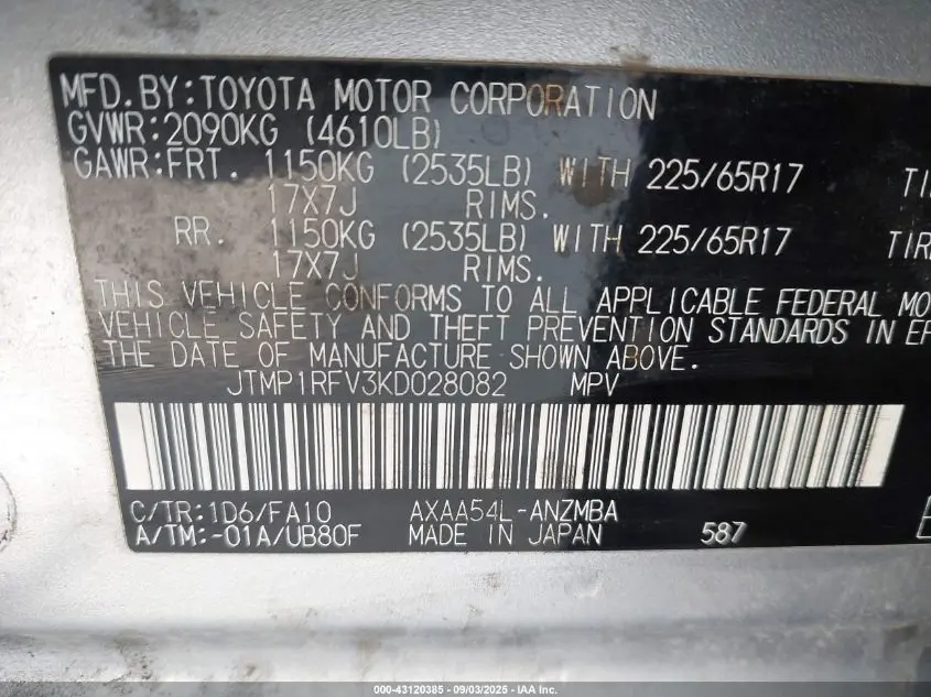 2019 TOYOTA RAV4 XLE