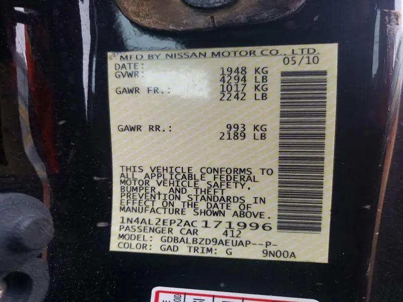 2010 NISSAN ALTIMA S  