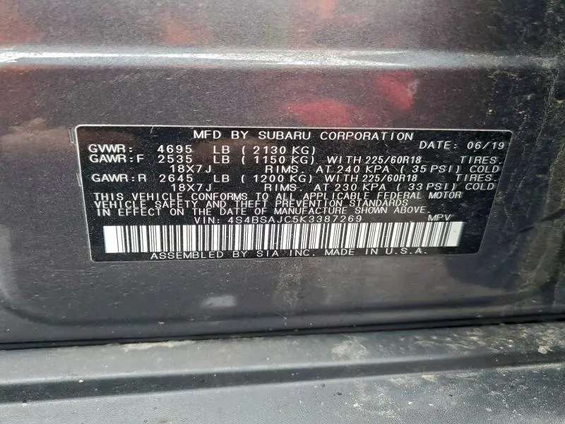 2019 SUBARU OUTBACK 2.5I LIMITED  