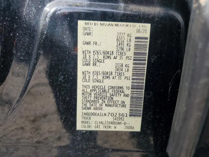 2020 NISSAN FRONTIER SV  