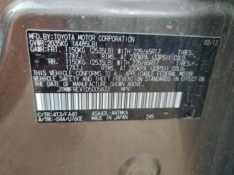 2013 TOYOTA RAV4 XLE  