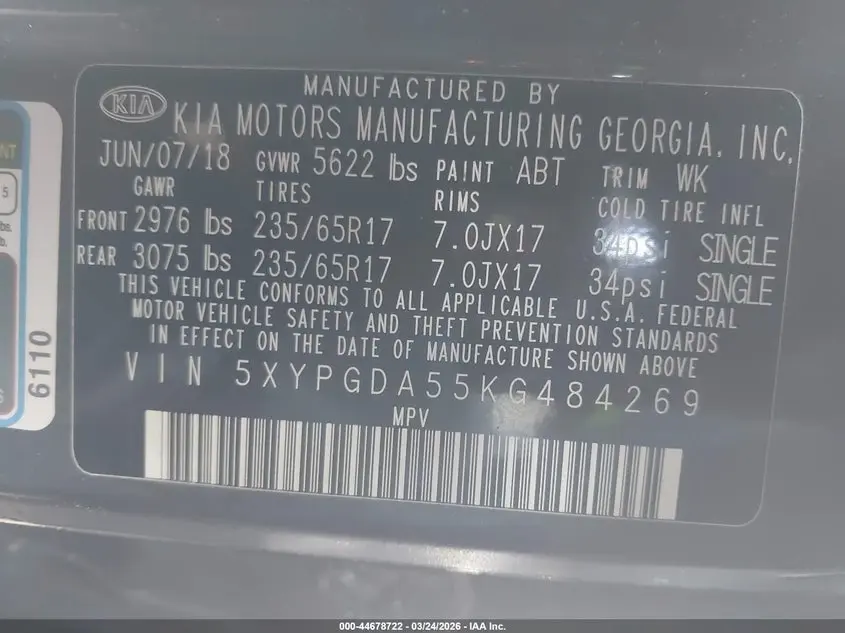 2019 KIA SORENTO 3.3L LX