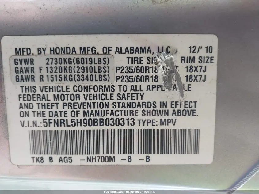 2011 HONDA ODYSSEY TOURING/TOURING ELITE