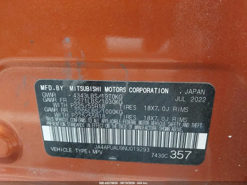 2022 MITSUBISHI OUTLANDER SPORT 2.0 BE 2WD/2.0 ES 2WD/2.0 LE 2WD/2.0 S 2WD