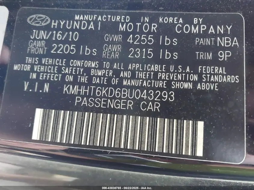 2011 HYUNDAI GENESIS 2.0T