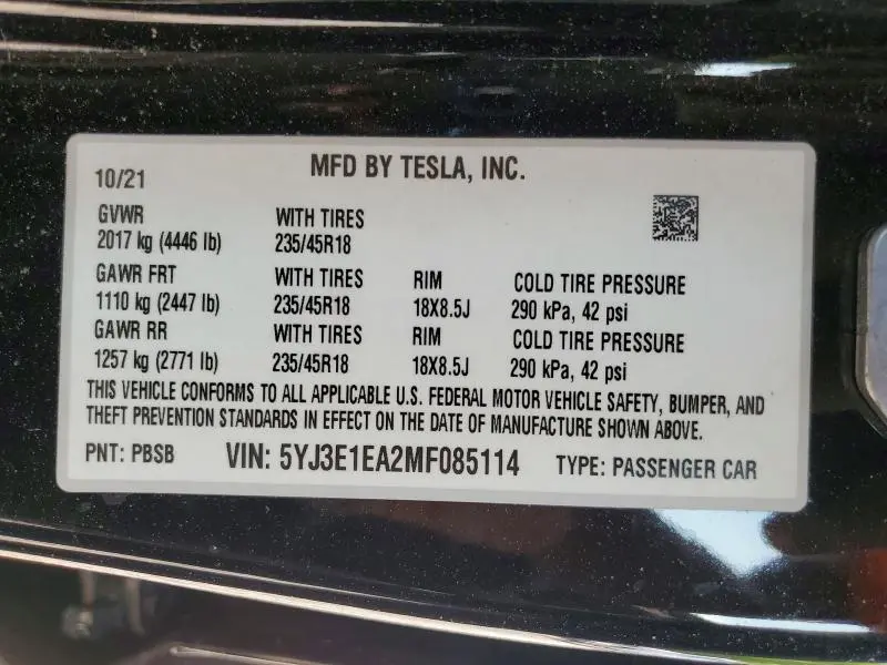 2021 TESLA MODEL 3   