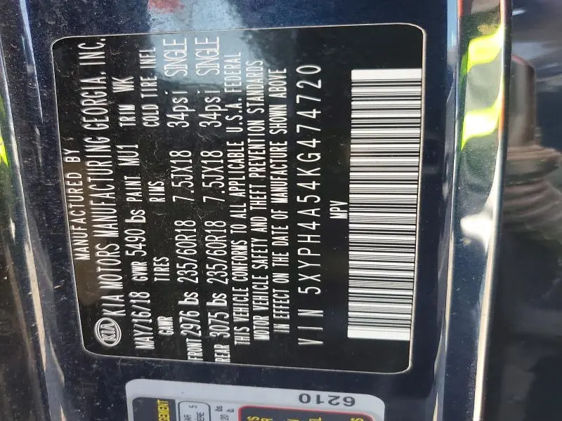 2019 KIA SORENTO EX V6  