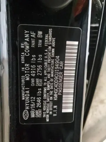 2012 HYUNDAI GENESIS 3.8L  