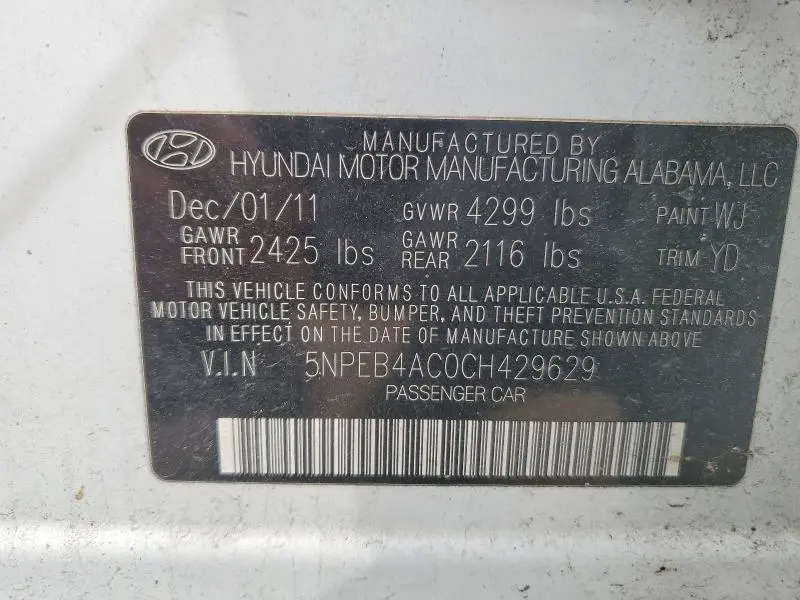 2012 HYUNDAI SONATA GLS  