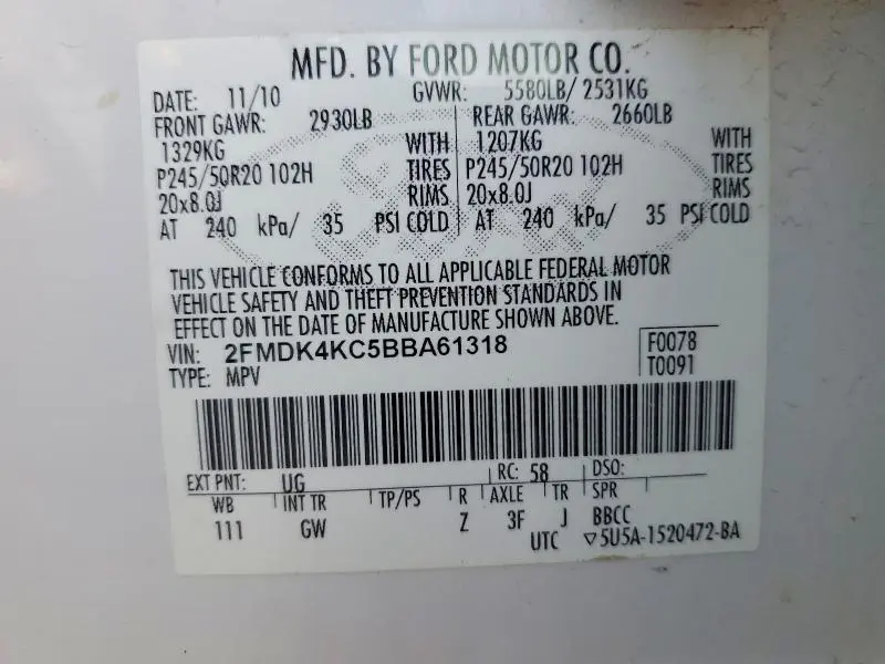 2011 FORD EDGE LIMITED  