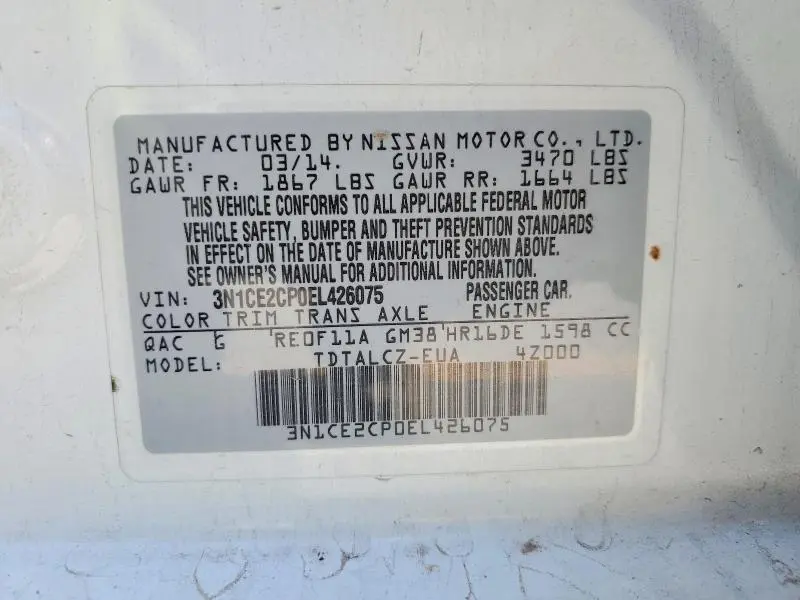 2014 NISSAN VERSA NOTE S PLUS  