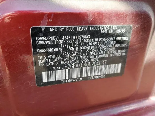 2016 SUBARU CROSSTREK LIMITED