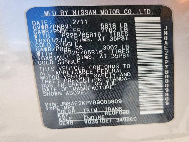 2011 NISSAN QUEST 3.5 S  