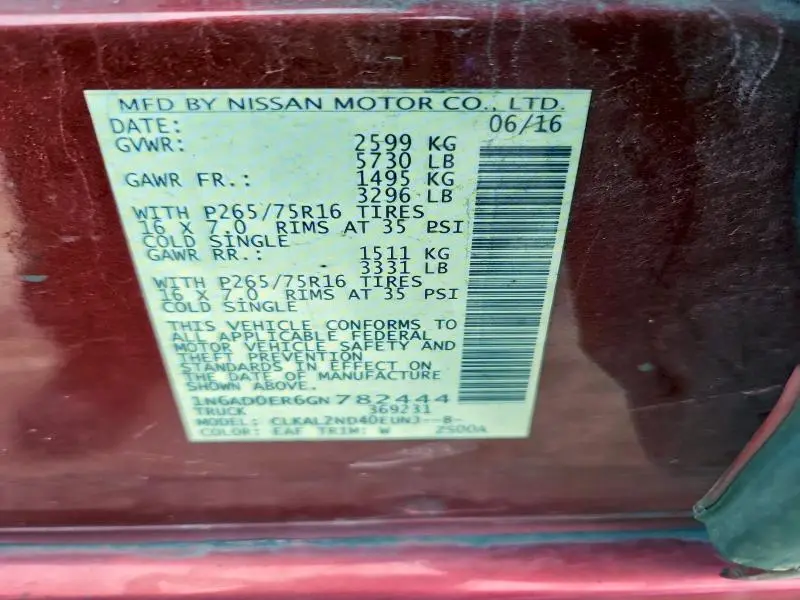 2016 NISSAN FRONTIER S  