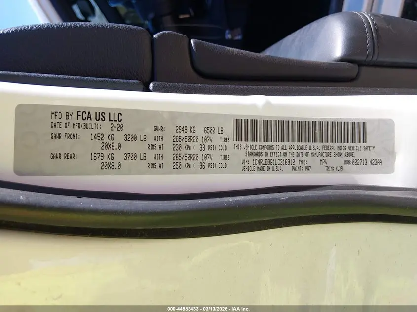 2020 JEEP GRAND CHEROKEE LIMITED X 4X2