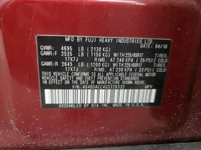 2016 SUBARU OUTBACK 2.5I PREMIUM  