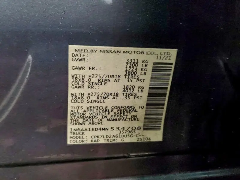 2021 NISSAN TITAN SV  