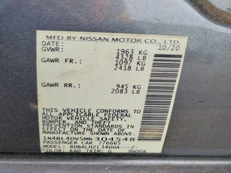 2021 NISSAN ALTIMA SV  