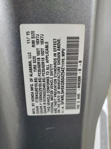 2016 HONDA ODYSSEY TOURING  