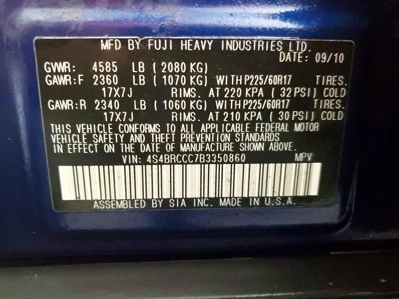 2011 SUBARU OUTBACK 2.5I PREMIUM  
