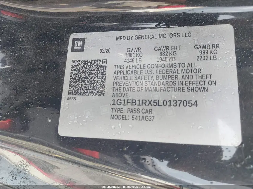 2020 CHEVROLET CAMARO RWD  1LT