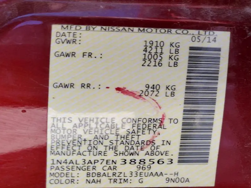 2014 NISSAN ALTIMA 2.5 S  