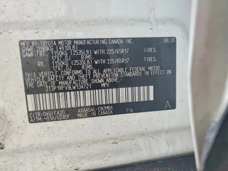 2020 TOYOTA RAV4 XLE  