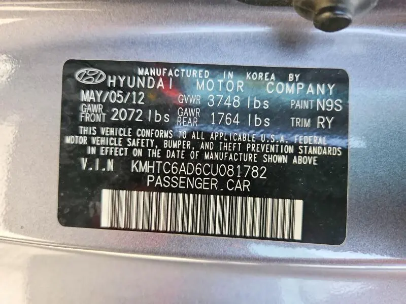 2012 HYUNDAI VELOSTER BASE  