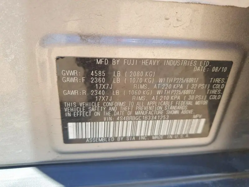 2011 SUBARU OUTBACK 2.5I PREMIUM  