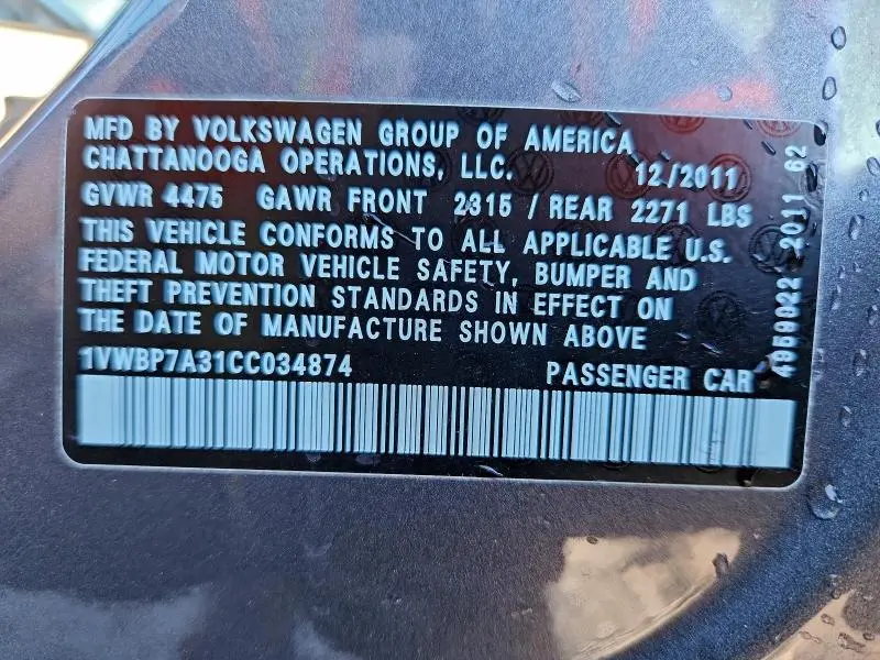 2012 VOLKSWAGEN PASSAT SE  