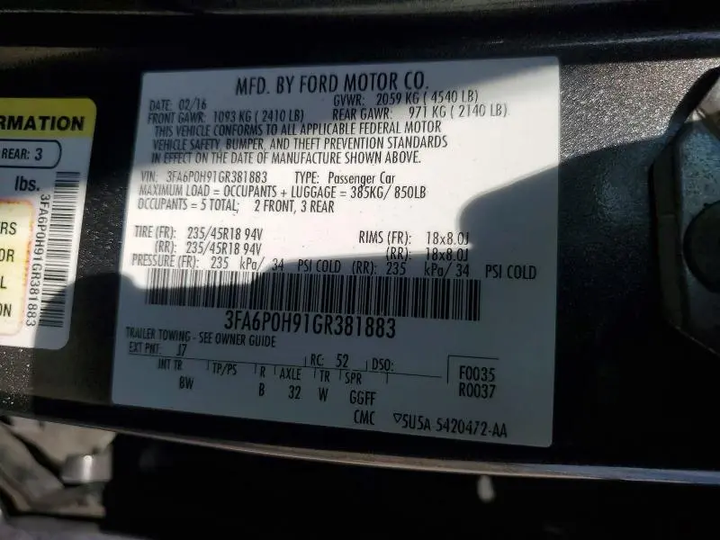 2016 FORD FUSION SE  