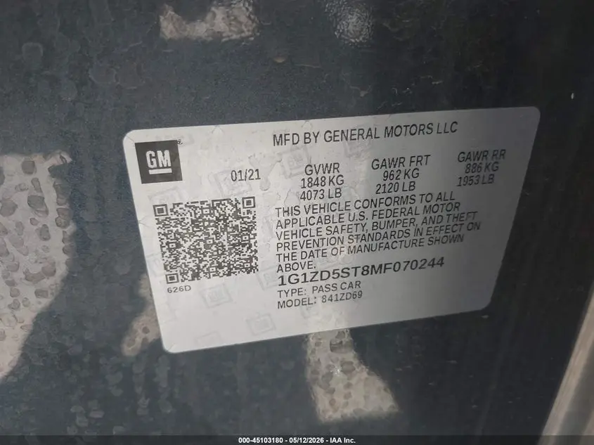 2021 CHEVROLET MALIBU FWD LT