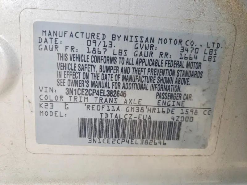 2014 NISSAN VERSA NOTE S PLUS  