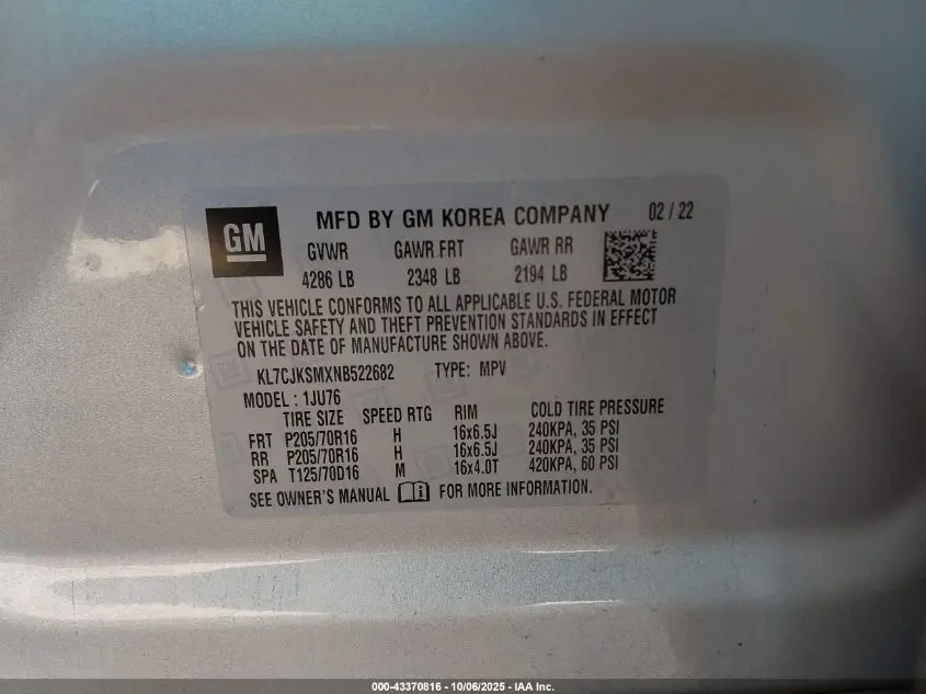 2022 CHEVROLET TRAX FWD LS